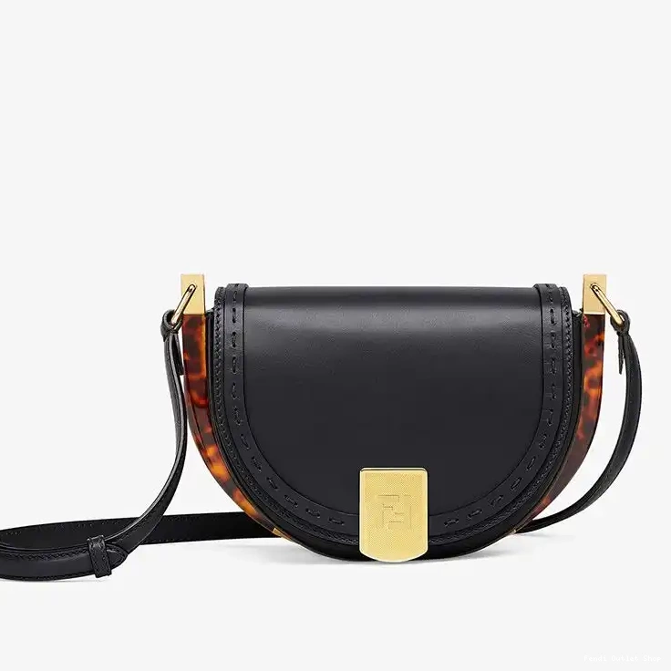 Affordable Black Leather Calf ROMA Bag In Fendi Logo Moonlight 0413 HOT SALE